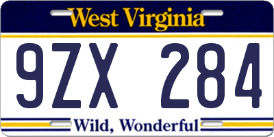 WV license plate 9ZX284