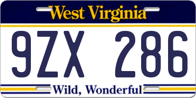 WV license plate 9ZX286