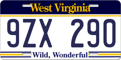 WV license plate 9ZX290