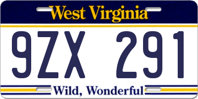 WV license plate 9ZX291