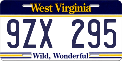 WV license plate 9ZX295