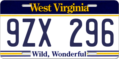 WV license plate 9ZX296