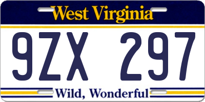 WV license plate 9ZX297