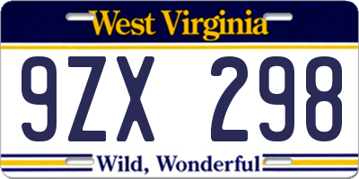WV license plate 9ZX298
