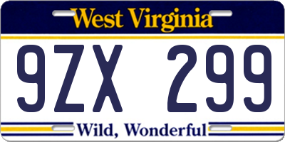 WV license plate 9ZX299