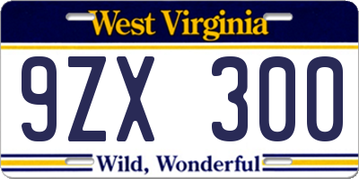 WV license plate 9ZX300