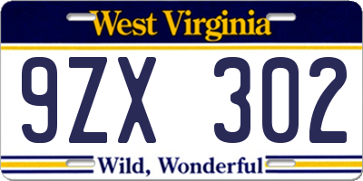 WV license plate 9ZX302