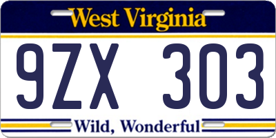 WV license plate 9ZX303