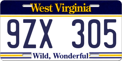 WV license plate 9ZX305