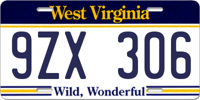 WV license plate 9ZX306
