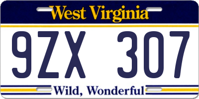 WV license plate 9ZX307