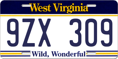 WV license plate 9ZX309