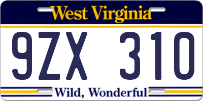 WV license plate 9ZX310