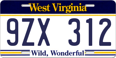 WV license plate 9ZX312