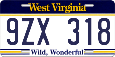 WV license plate 9ZX318