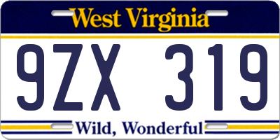 WV license plate 9ZX319