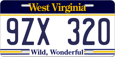 WV license plate 9ZX320