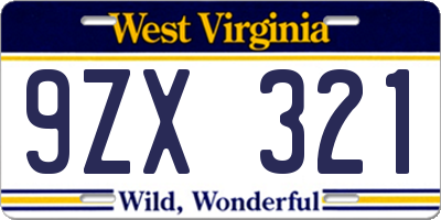WV license plate 9ZX321