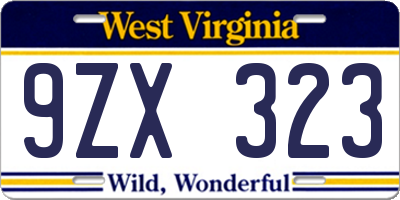 WV license plate 9ZX323