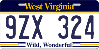 WV license plate 9ZX324