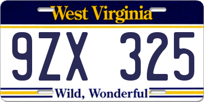 WV license plate 9ZX325