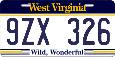 WV license plate 9ZX326