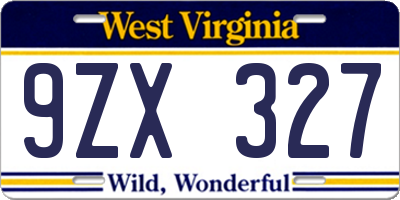 WV license plate 9ZX327