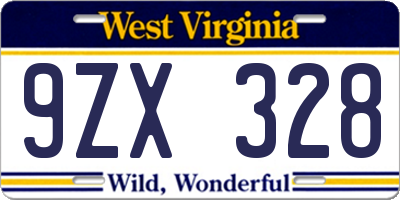 WV license plate 9ZX328