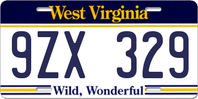WV license plate 9ZX329