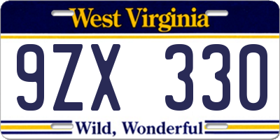 WV license plate 9ZX330