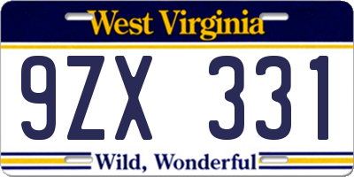 WV license plate 9ZX331