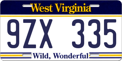 WV license plate 9ZX335