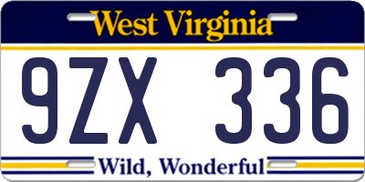 WV license plate 9ZX336