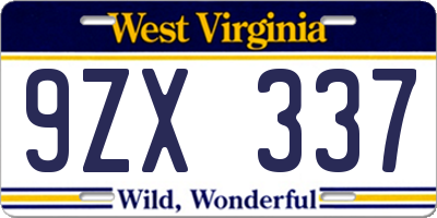 WV license plate 9ZX337