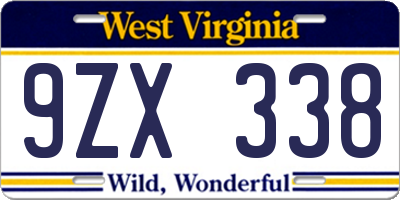 WV license plate 9ZX338
