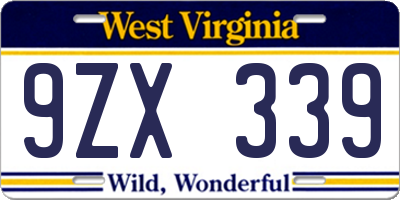 WV license plate 9ZX339