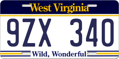 WV license plate 9ZX340