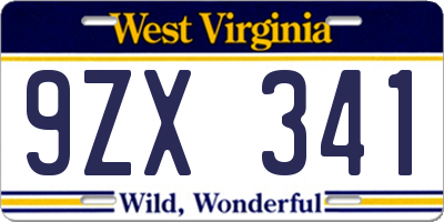 WV license plate 9ZX341