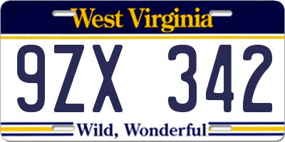WV license plate 9ZX342