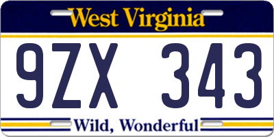 WV license plate 9ZX343
