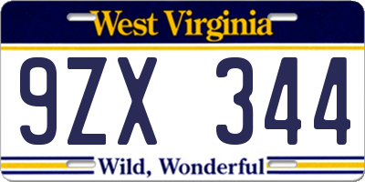 WV license plate 9ZX344