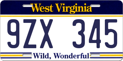 WV license plate 9ZX345