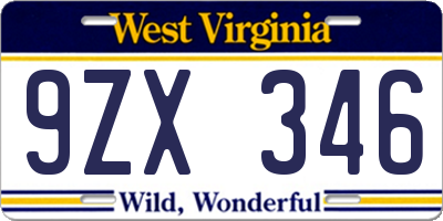 WV license plate 9ZX346