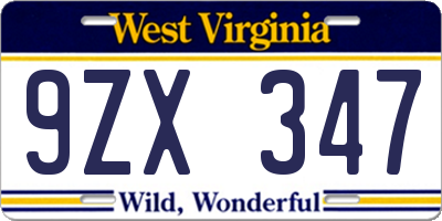 WV license plate 9ZX347