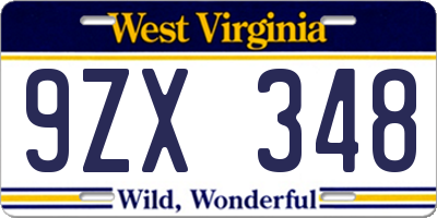 WV license plate 9ZX348