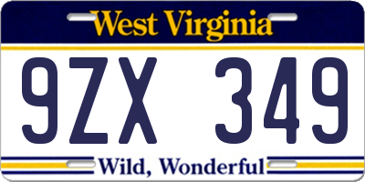 WV license plate 9ZX349