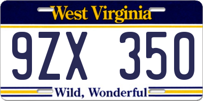 WV license plate 9ZX350