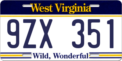 WV license plate 9ZX351