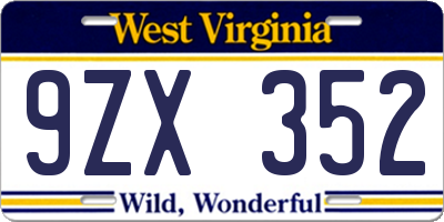 WV license plate 9ZX352