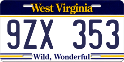 WV license plate 9ZX353
